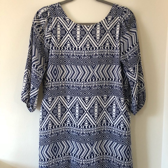 Blue & White Everly Patterned Shift Dress - Picture 1 of 4